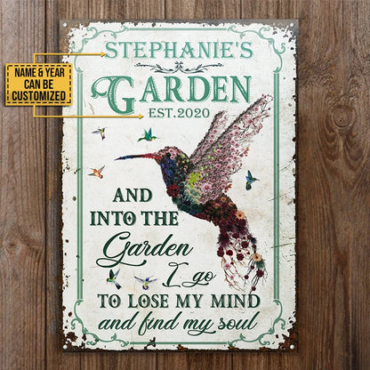 And Into The Garden I Go Hummingbird Metal Sign - Personalized Custom Garden Decor Gift