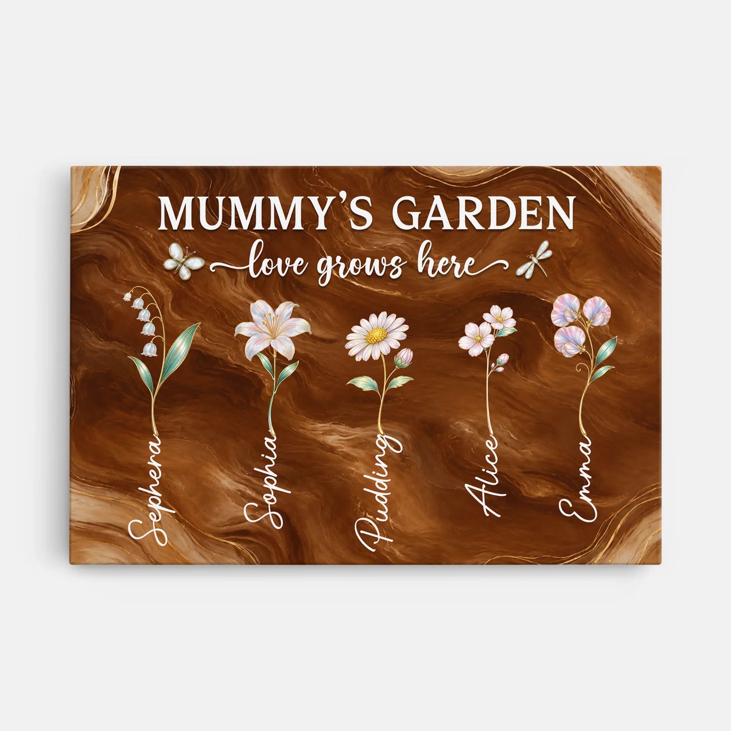 "Love Grows Here" Personalized Birth Flower Canvas / Poster - Custom Family Keepsake for Mom or Grandma