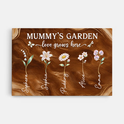 "Love Grows Here" Personalized Birth Flower Canvas / Poster - Custom Family Keepsake for Mom or Grandma