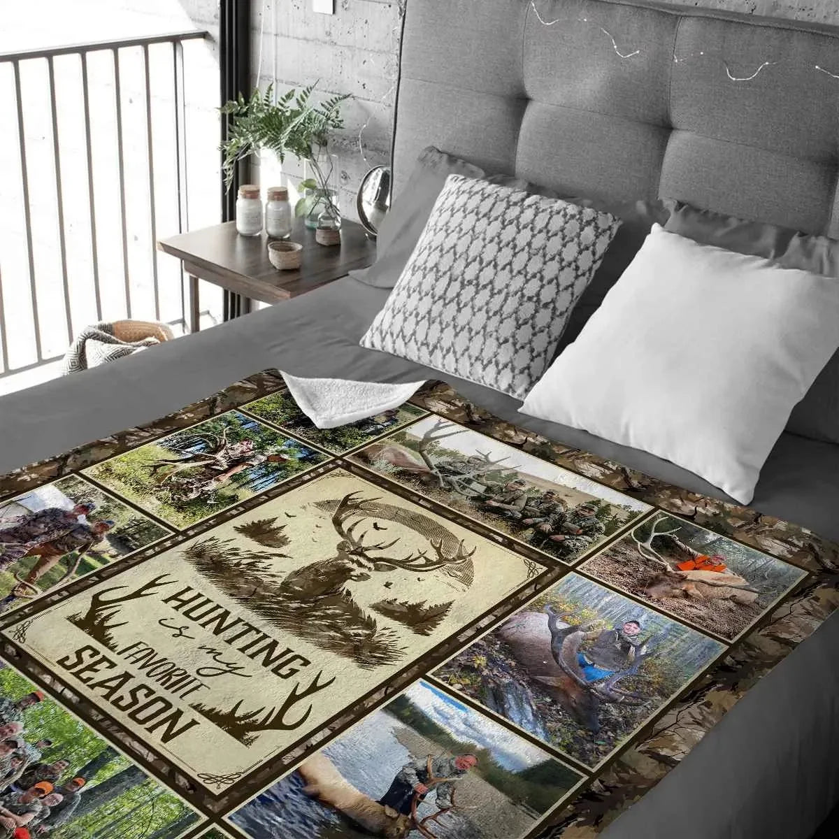 "Life Is Better In The Woods" Personalized Elk Hunting Blanket - Custom Photo Keepsake for Dad Grandpa