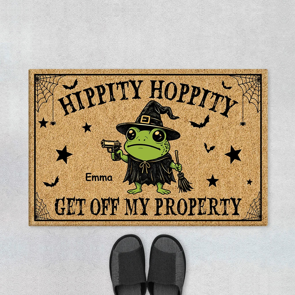 "Hippity Hoppity Get Off My Property" Personalized Halloween Doormat - Funny Custom Frog Welcome Mat