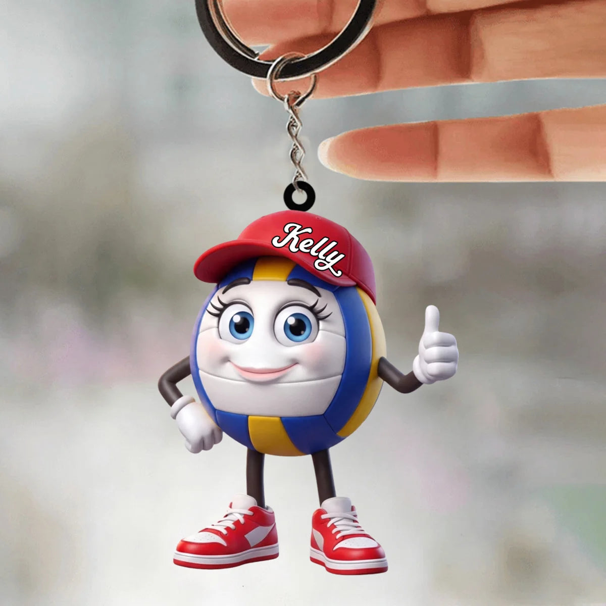 Thumbs Up Volleyball Mascot Personalized Acrylic Keychain - Custom Name Gift for Volleyball Players and Fans