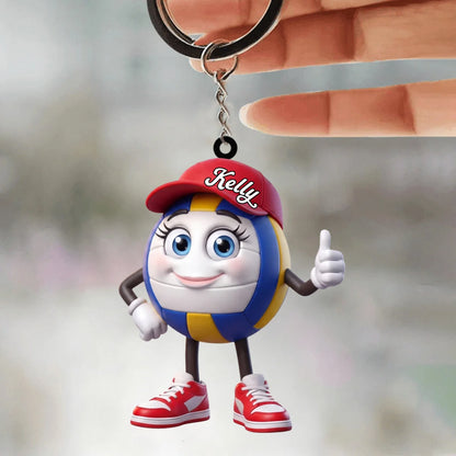 Thumbs Up Volleyball Mascot Personalized Acrylic Keychain - Custom Name Gift for Volleyball Players and Fans