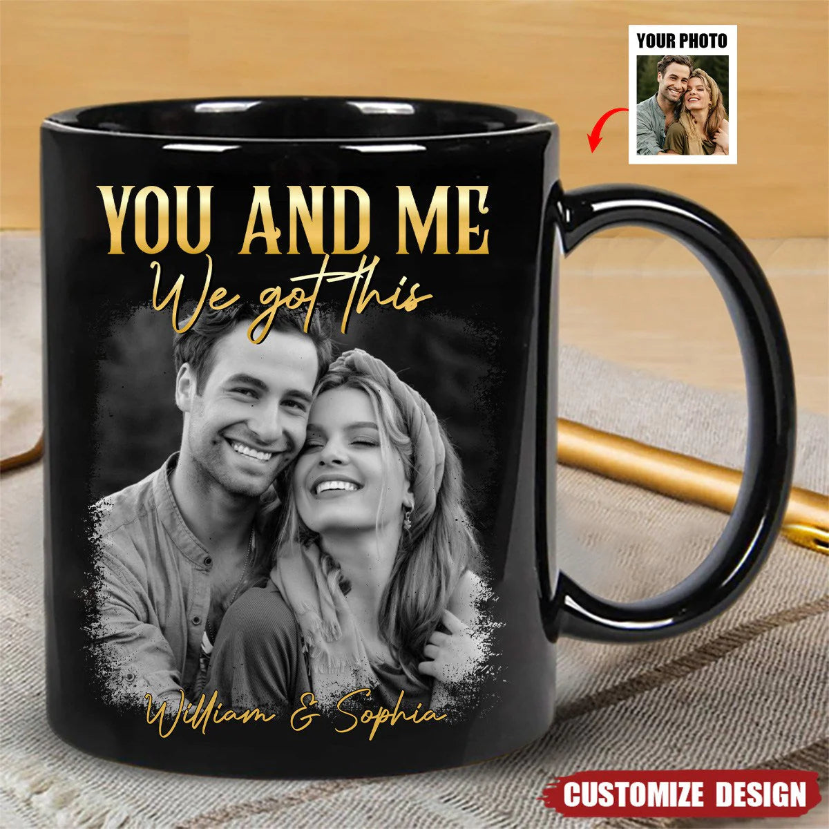Custom Couples Photo Mug for Wife with personalized design details for meaningful gifting