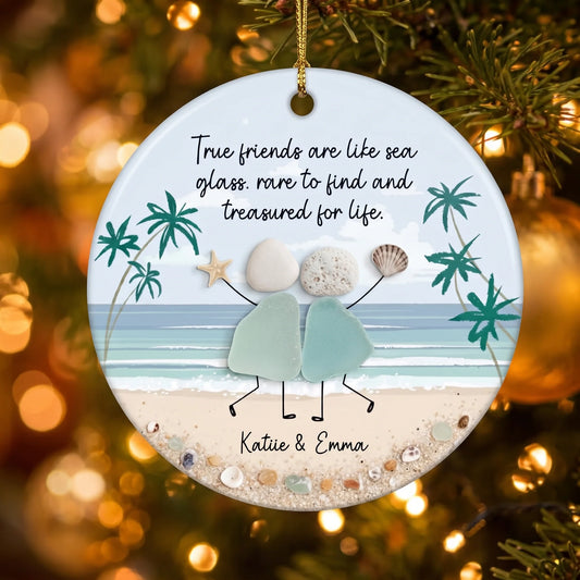 Personalized Sea Glass Friendship Ornament for Best Friends with personalized design details for meaningful gifting