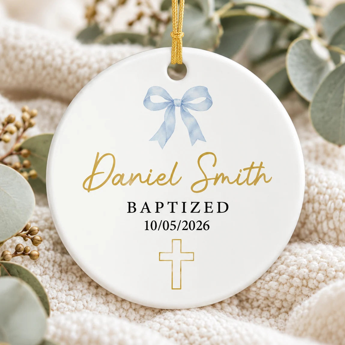 Baptized Name & Date Personalized Ceramic Ornament - Custom Christening Keepsake for Kids