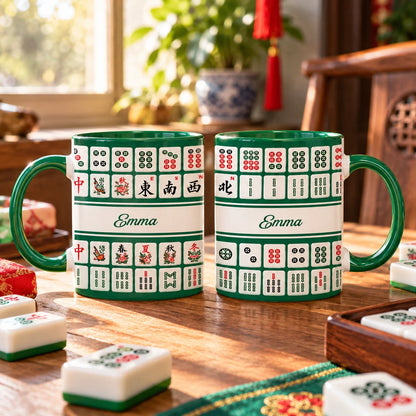 Personalized Ceramic Mahjong Mug - Game Night Birthday Gift for Mahjong Players