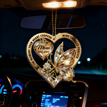 "The Moment Your Heart Stopped, Mine Changed Forever" Personalized Car Ornament – Memorial Sympathy Gift