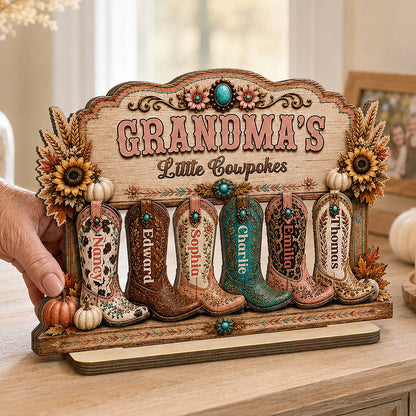 Grandma's Little Cowpokes - Personalized Grandma Wooden Plaque with Custom Names