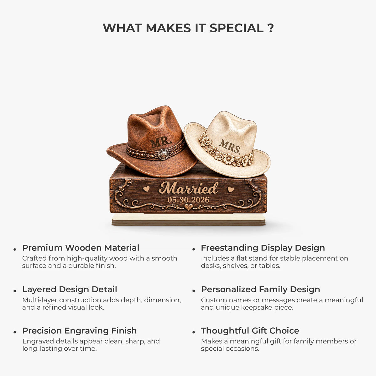 Mr and Mrs Cowboy Hats Couple Wooden Plaque - Personalized Wedding Gift for Couples