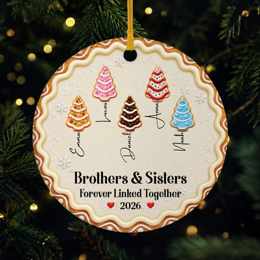 Forever Linked Together Personalized Ceramic Ornament - Christmas Keepsake Gift for Siblings and Family