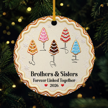 Forever Linked Together Personalized Ceramic Ornament - Christmas Keepsake Gift for Siblings and Family