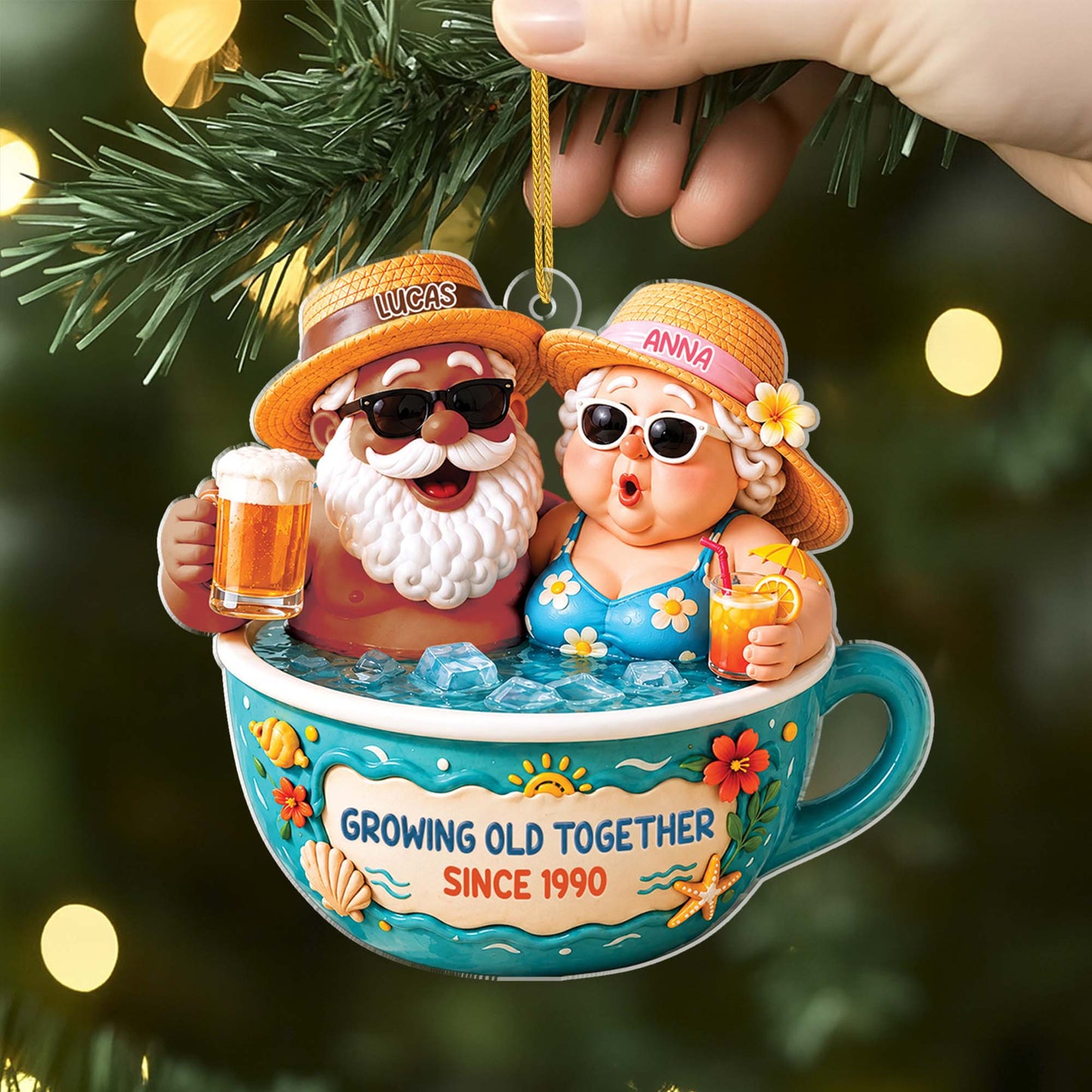 Growing Old Together Custom Couples Acrylic Ornament - Personalized Hot Tub Anniversary Keepsake Gift