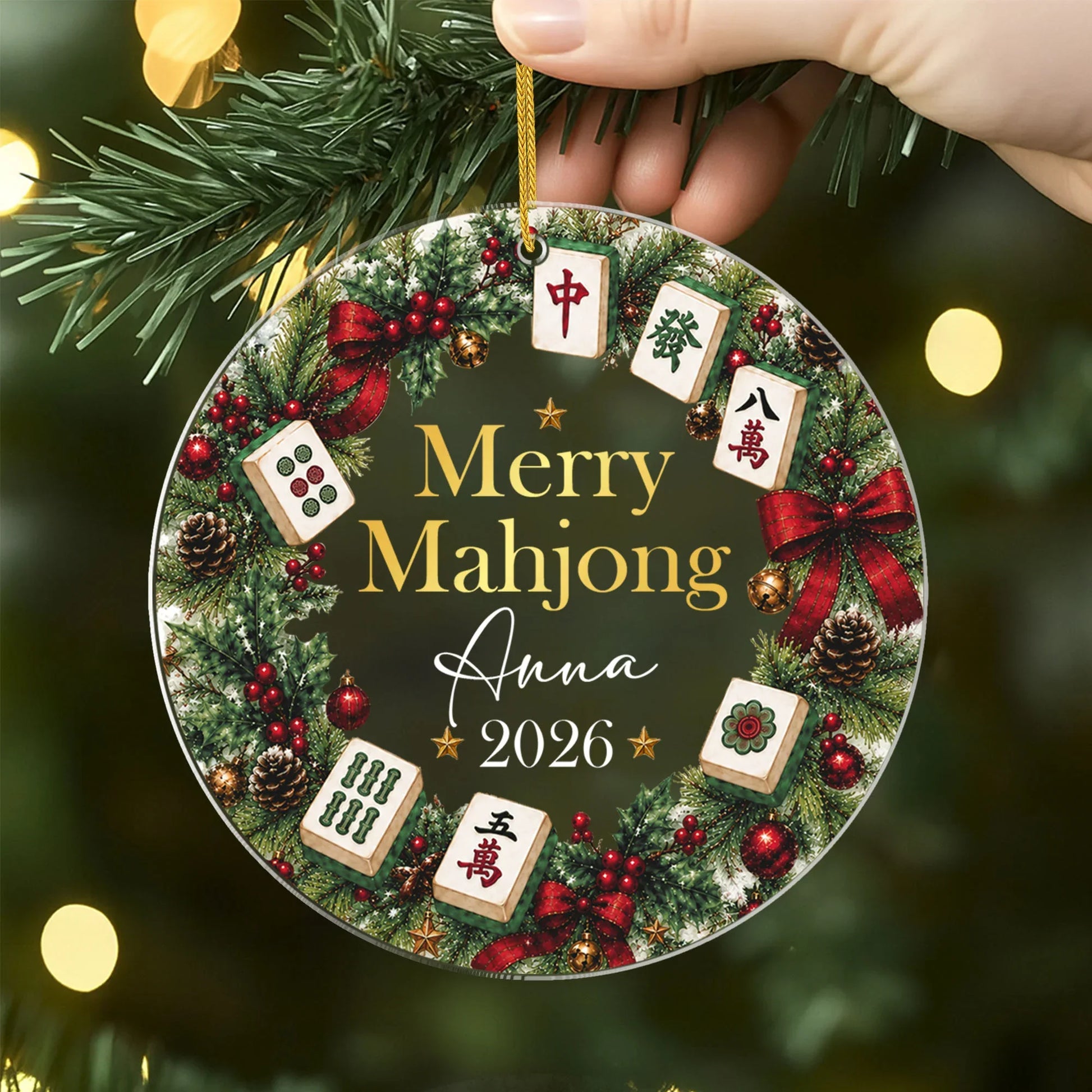 Merry Mahjong Personalized Acrylic Ornament - Custom Christmas Holiday Keepsake for Mahjong Players