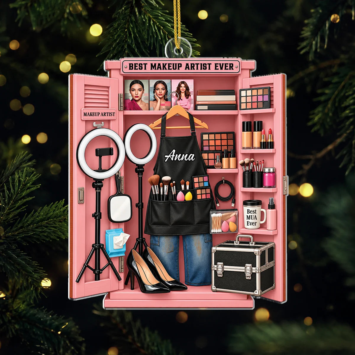 Best Makeup Artist Ever Personalized Acrylic Ornament - Custom Name Christmas Gift for Makeup Artists
