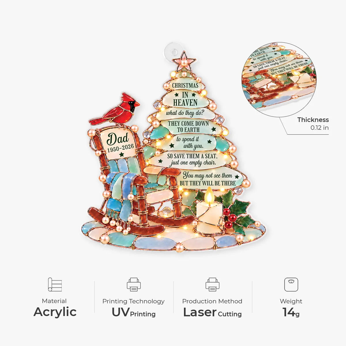 Christmas in Heaven Rocking Chair Personalized Acrylic Ornament - Custom Family Memorial Keepsake Gift