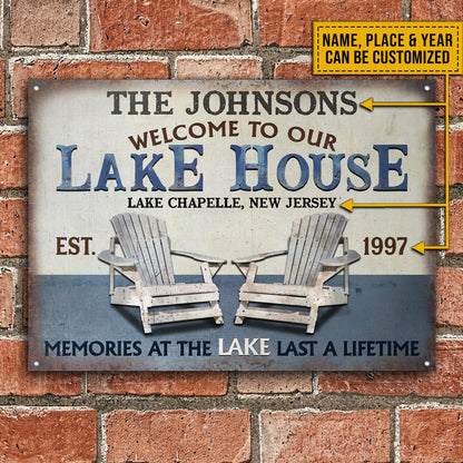 Memories at the Lake Last a Lifetime - Personalized Lake House Metal Sign for Outdoor Decor