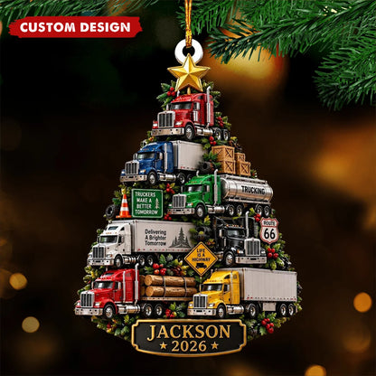 Delivering A Brighter Tomorrow - Personalized Semi Truck Christmas Wooden Ornament for Trucker