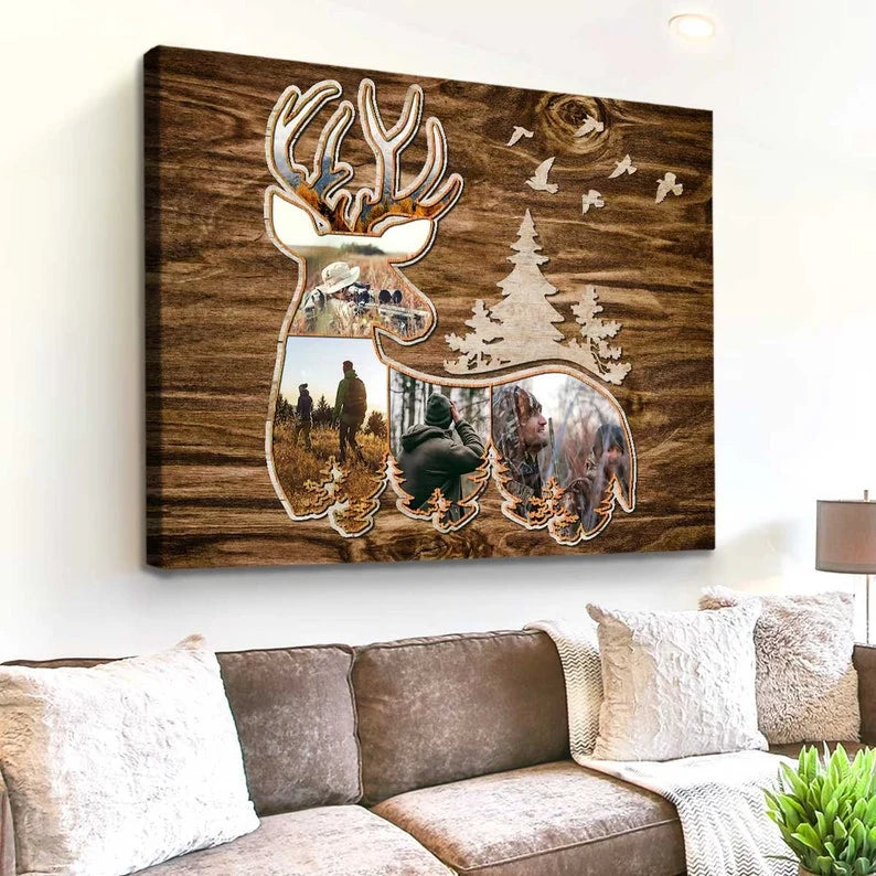 Personalized Deer Hunting Photo Collage Canvas - Custom Gift for Hunting Buddy