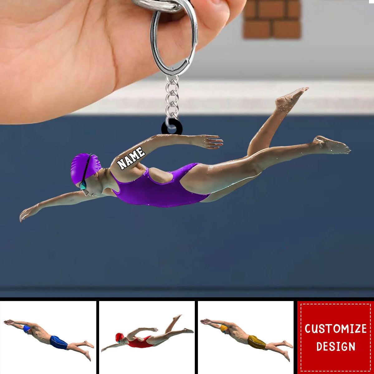 Personalized Swimmer Acrylic Keychain - Custom Name Athlete Keepsake Gift