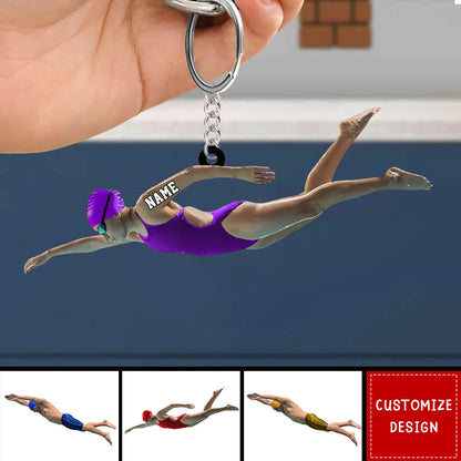 Personalized Swimmer Acrylic Keychain - Custom Name Athlete Keepsake Gift