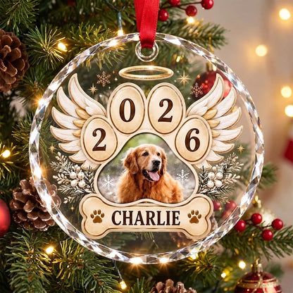 Custom Photo Dog Memorial Glass Ornament - Personalized Pet Keepsake 2026 Christmas Gift