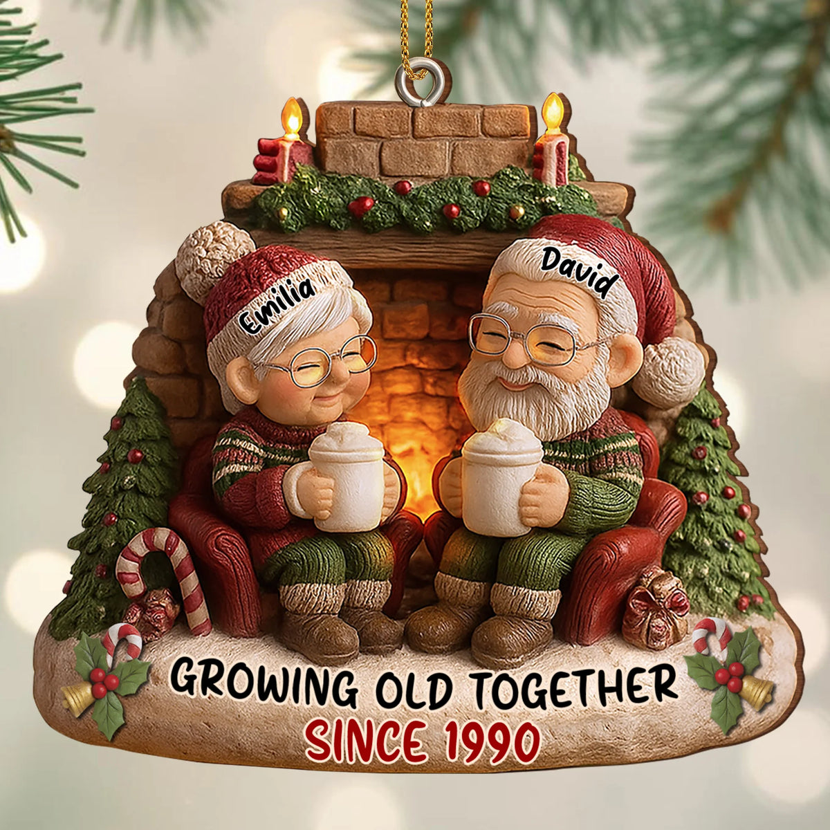 Growing Old Together Personalized Wood Ornament - Couples Christmas Holiday Gift