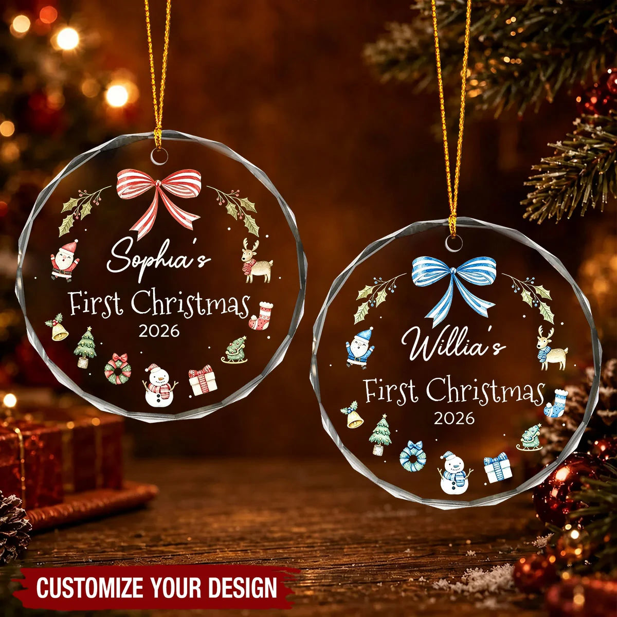 Baby's First Christmas Personalized Glass Ornament - Custom Newborn Holiday Keepsake Gift