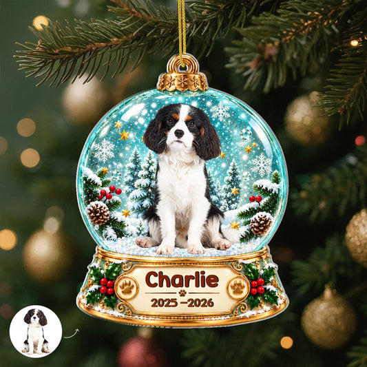 Snow Globe Photo Acrylic Ornament - Personalized Pet Memorial Christmas Keepsake