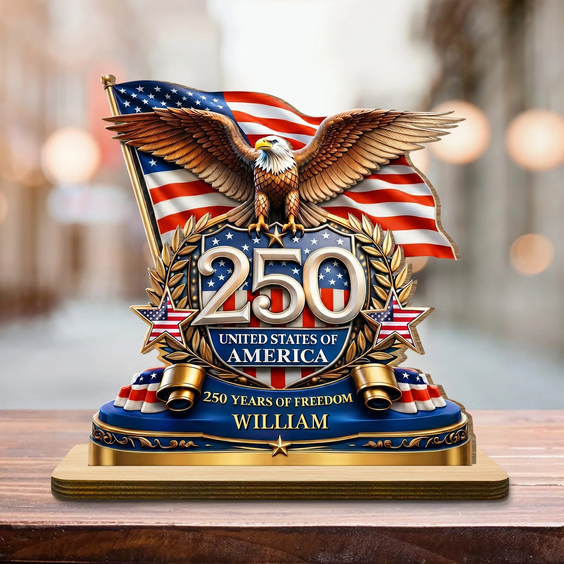 Personalized patriotic wooden plaque with bald eagle and American flag for Veterans Day gift image 6