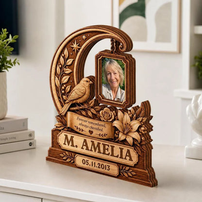 "Forever Remembered Always Cherished" Personalized Memorial Wooden Block - Custom Photo Sympathy Keepsake Gift for Family