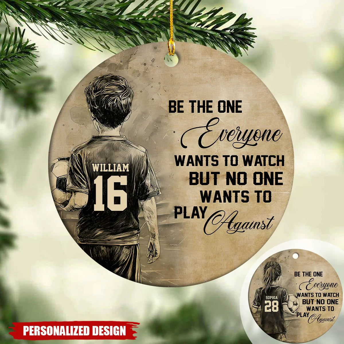 Custom soccer christmas ornament featuring personalized player jersey sketch for youth athlete gift image 6