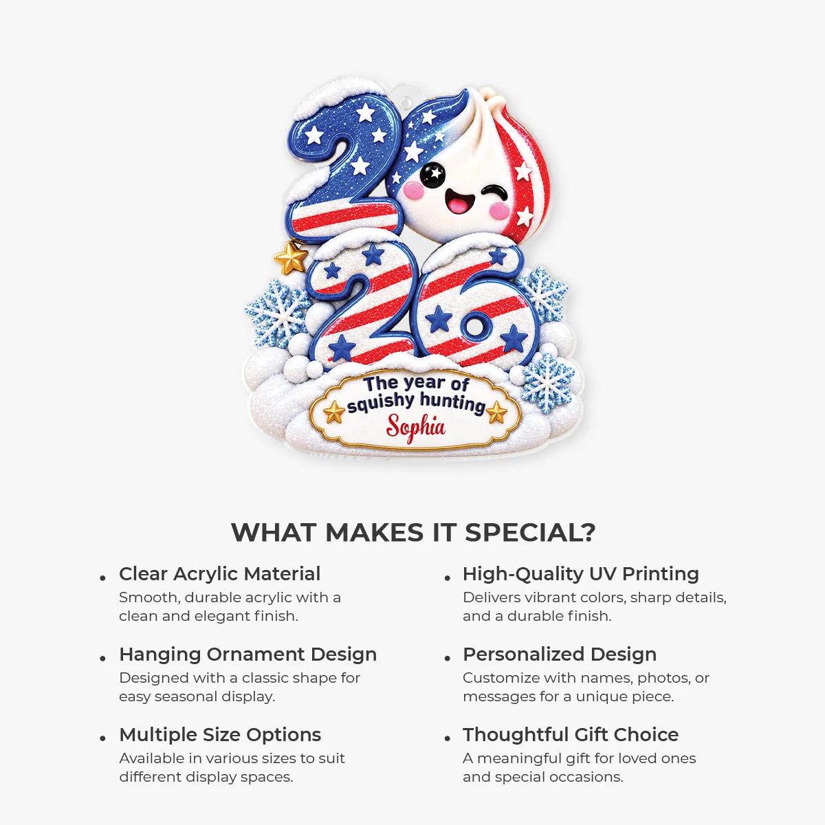 The Year of Squishy Hunting Personalized Acrylic Ornament - Cute 2026 Keepsake for Kids