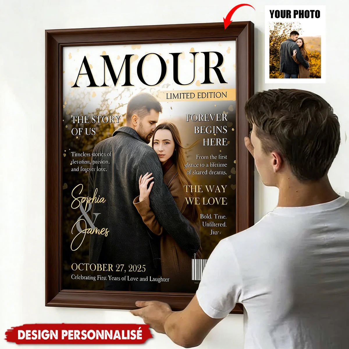 Canvas / Poster material and size view - Custom Couple Photo Magazine Cover