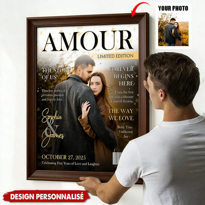 Canvas / Poster material and size view - Custom Couple Photo Magazine Cover