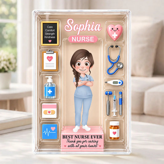 Thank You For Caring With All Your Heart - Personalized Nurse Acrylic Plaque Keepsake Gift