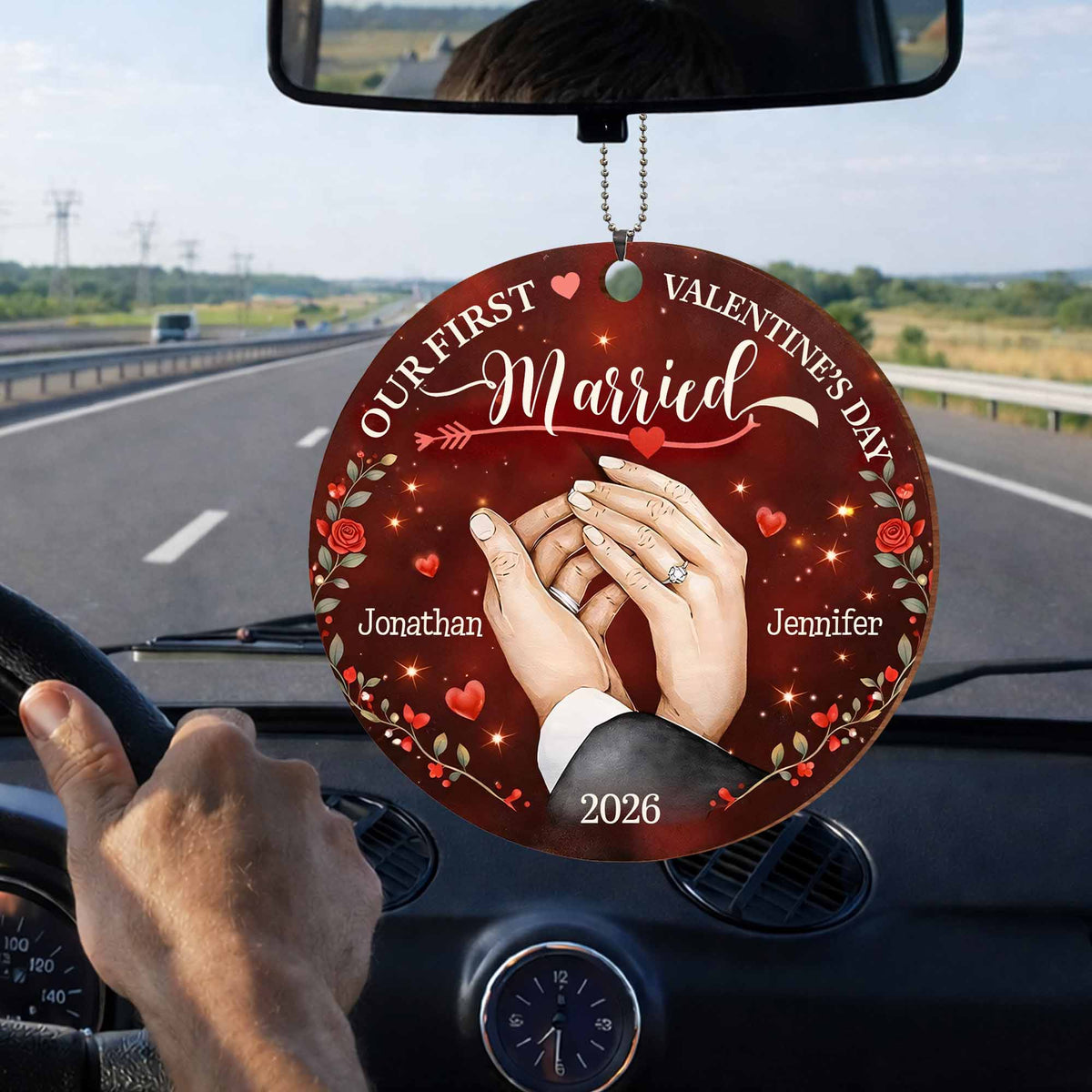 Our First Valentine's Day Married - Personalized Wood Ornament for Couples Keepsake