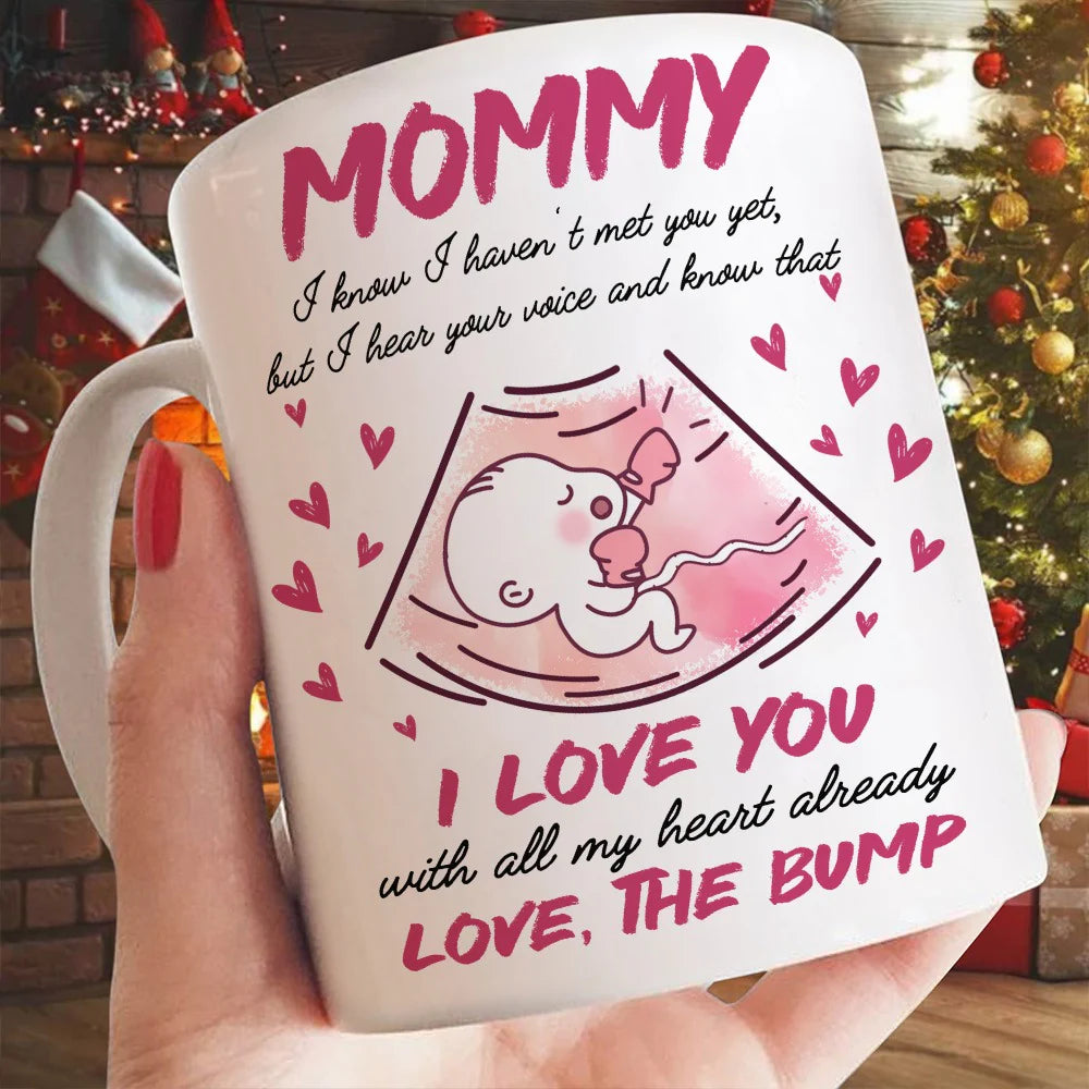 Personalized baby bump mug with ultrasound design and love the bump quote for expecting mom on Mother's Day