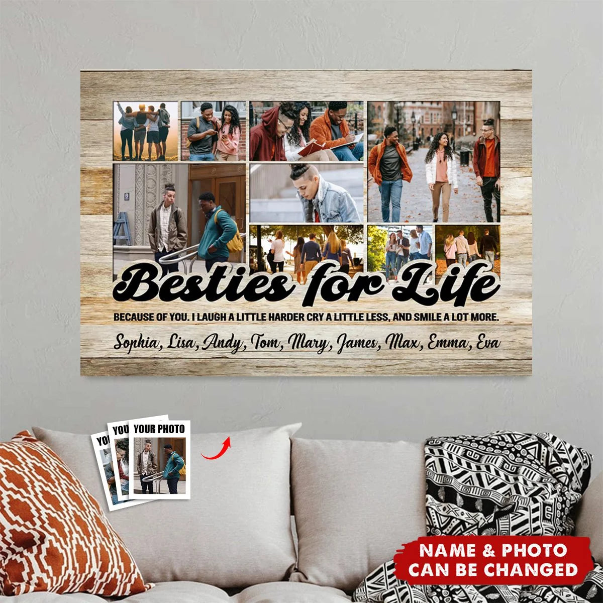 "Besties For Life" Personalized Bestie Photo Canvas / Poster - Custom Wall Art Gift for Best Friends