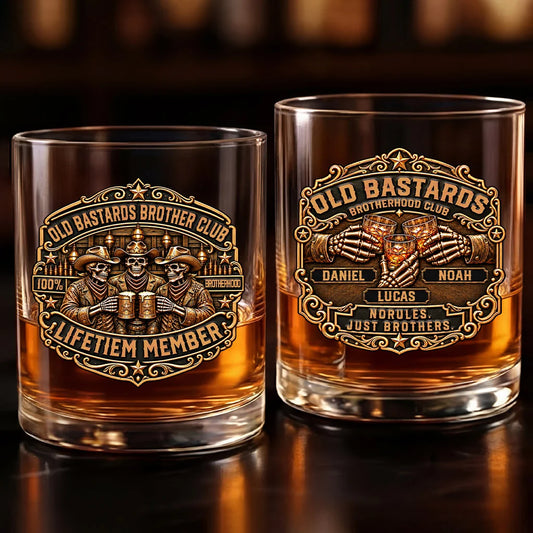 "Old Bastards Brother Club" Personalized Whiskey Glass - Custom Gift for Best Friends