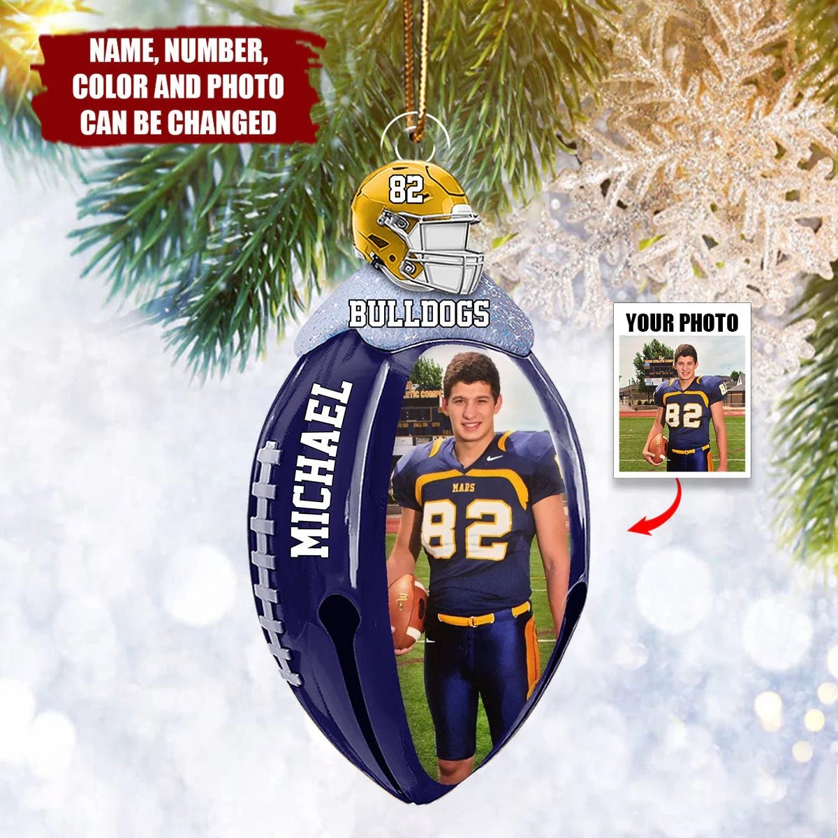 Personalized Football Christmas Ornament personalization view for Dad