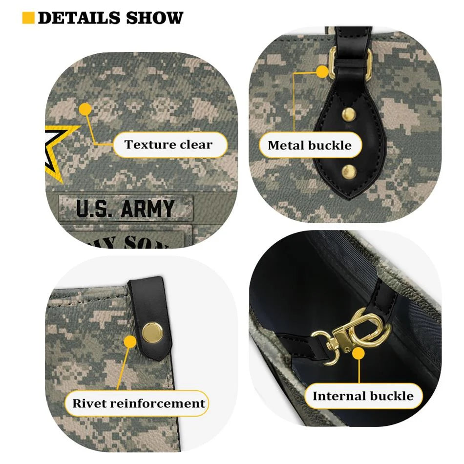 Proud Army Mom My Son My Hero Custom Camouflage Leather Handbag Gift For US Army Mom Wife Grandma Sister... Military Gift H2511 Trna