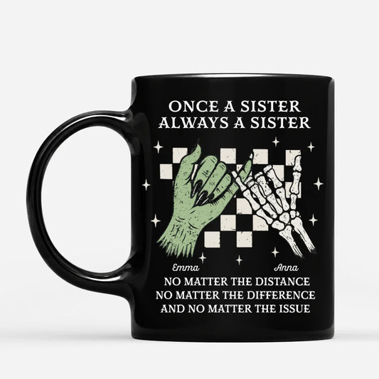 Custom Halloween sister mug with spooky hands pinky promise design and personalized names