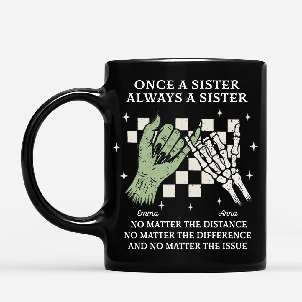 Custom Halloween sister mug with spooky hands pinky promise design and personalized names