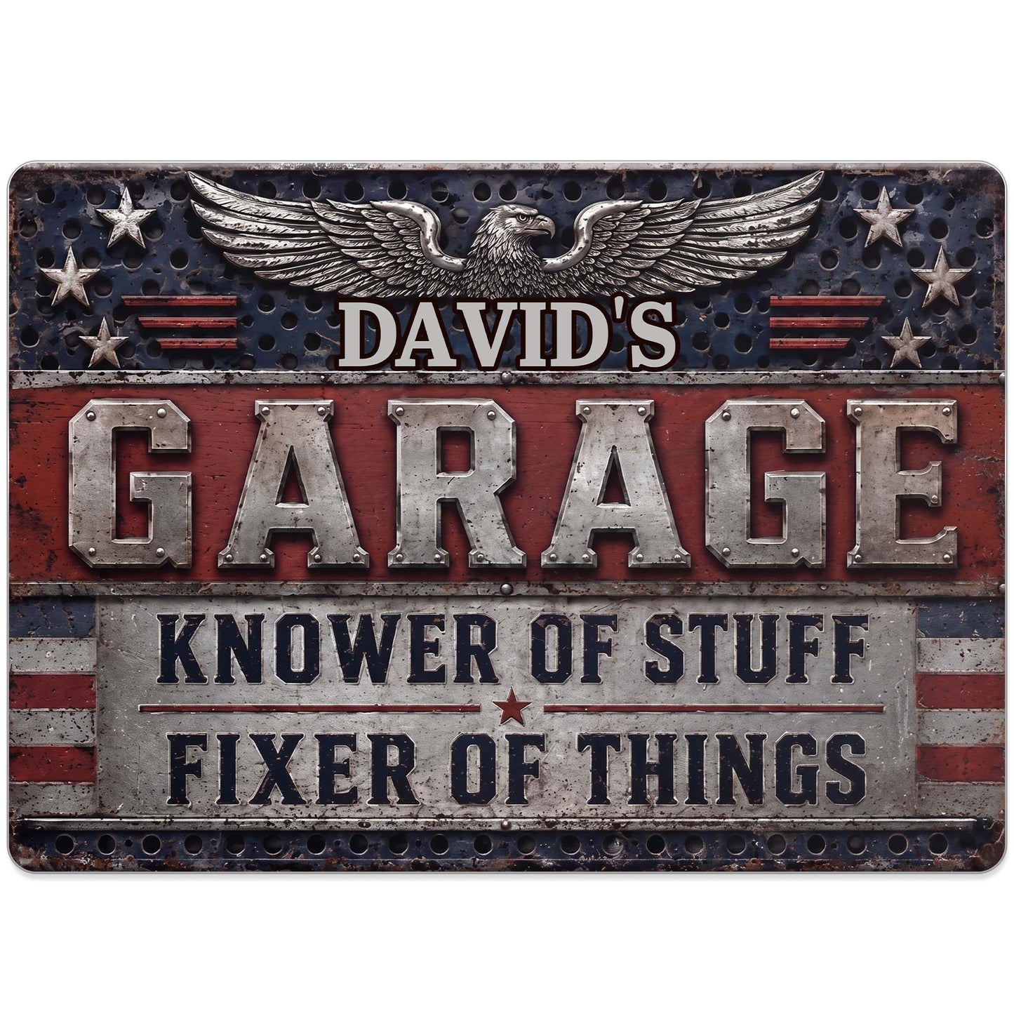 Garage Knower Of Stuff Fixer Of Things - Personalized Metal Sign for Workshop Decor