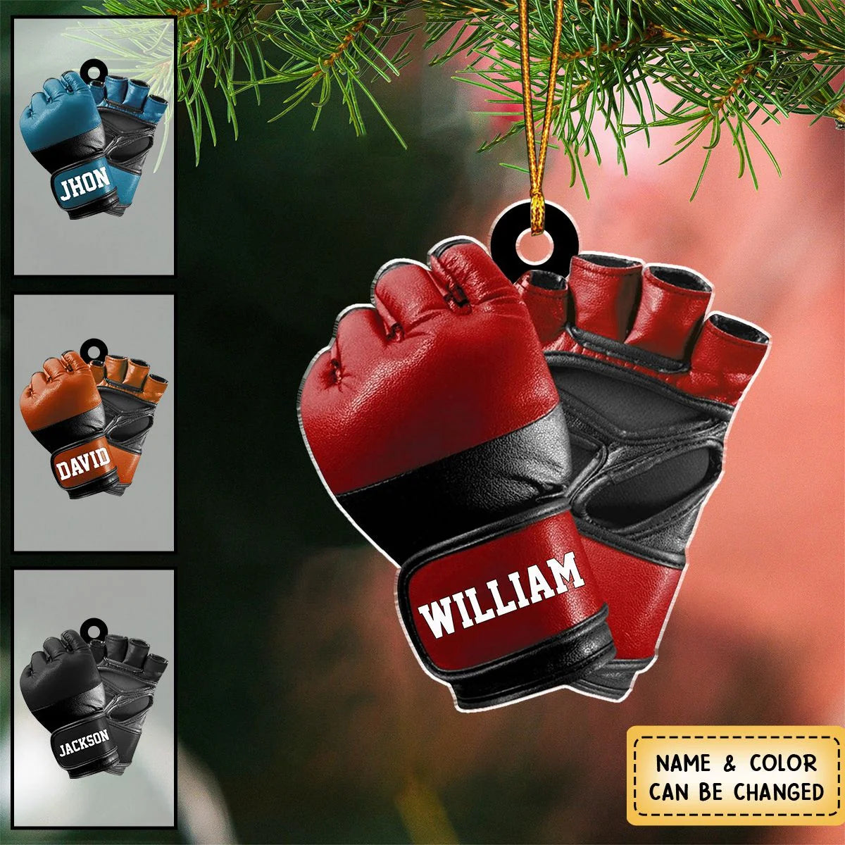 Personalized MMA Gloves Acrylic Ornament - Custom Fighter Name Christmas Tree Keepsake Gift