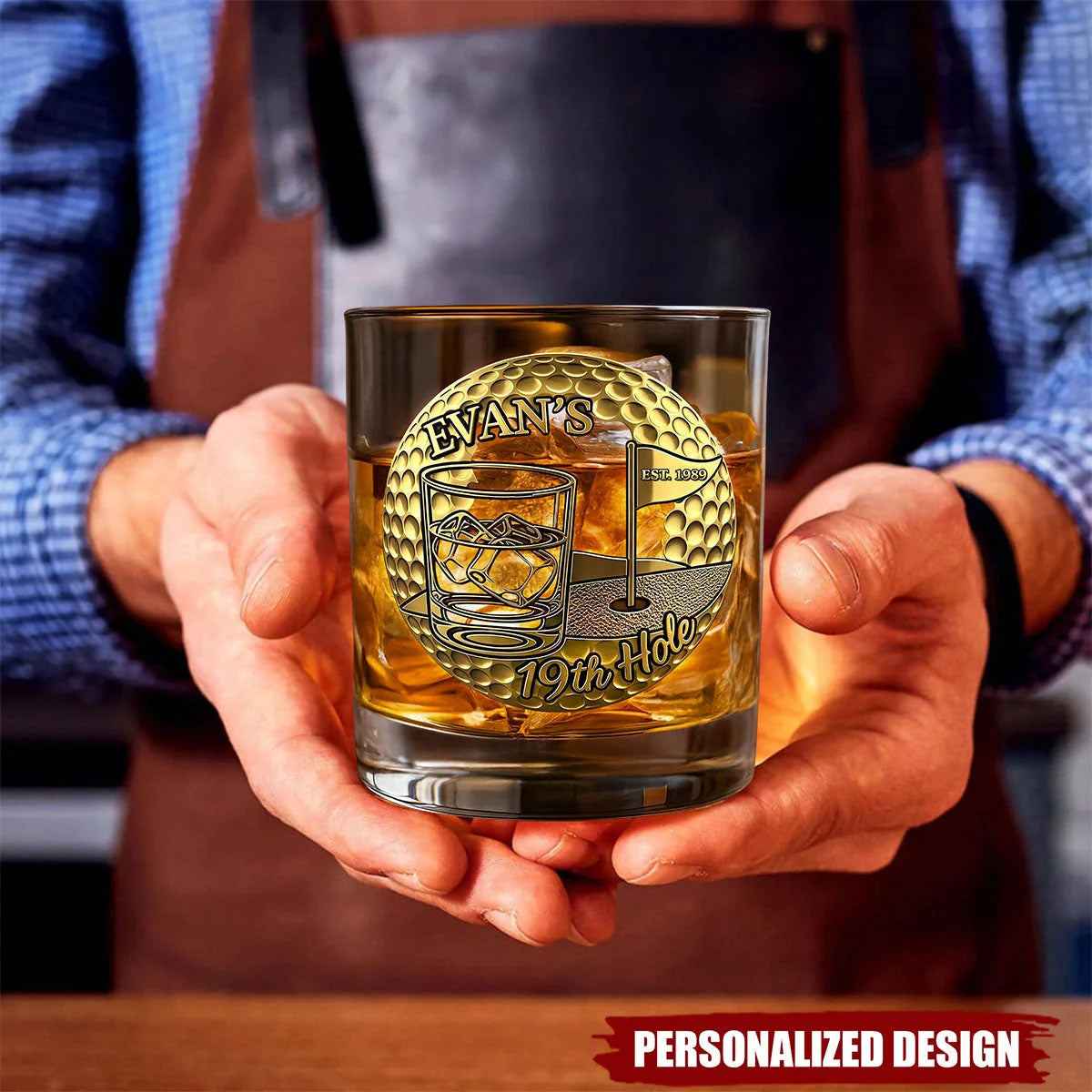 "19th Hole" Personalized Golf Whiskey Glass - Custom Gifts for Golfers