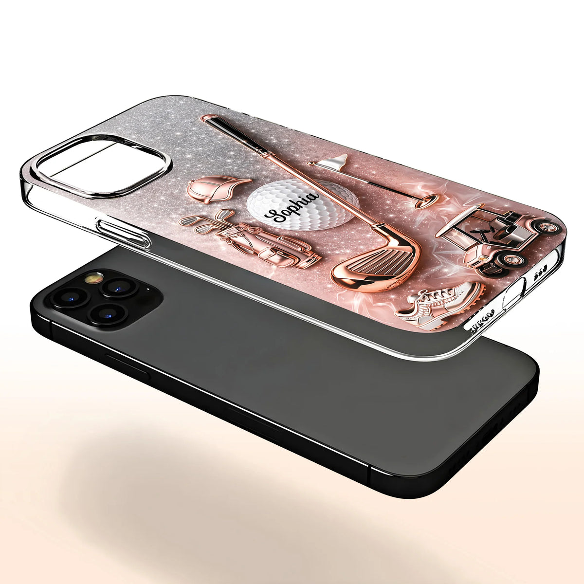 Swinging Into Greatness Golf Ball Club And Rose Gold Glitter