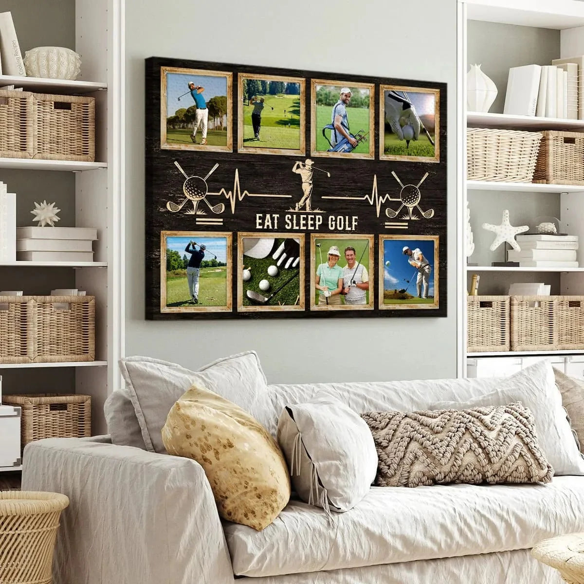 Personalized Eat Sleep Golf Photo Collage Canvas / Poster - Custom Golfer Wall Art Gift for Dad and Husband