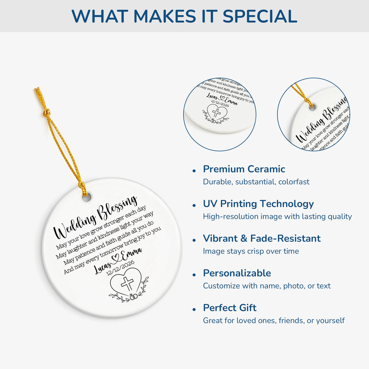 Wedding Blessing Keepsake - Personalized Wedding Gift Ceramic Ornament for Couple